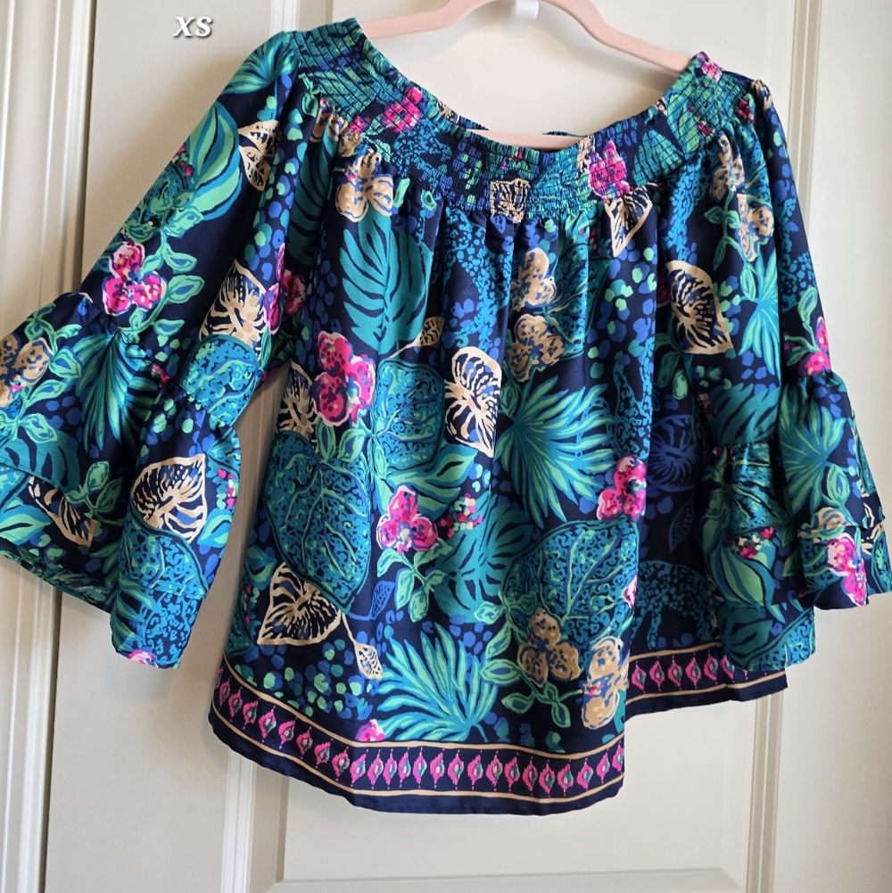 Lilly Pulitzer Kaori Vibrant Floral Blouse - Blue and Pink